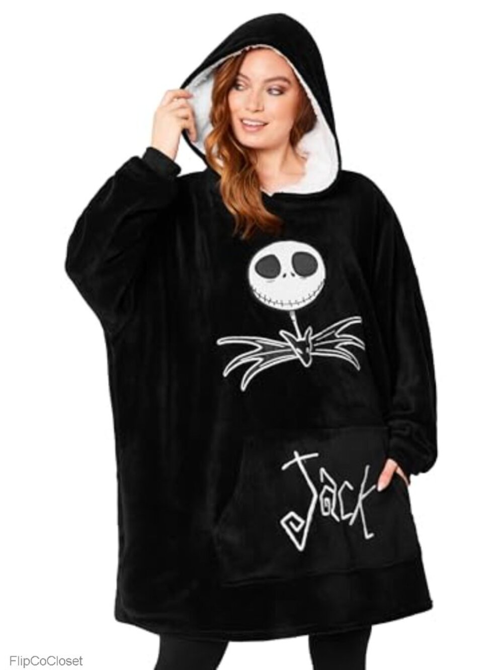Oversized Fleece Hoodie Poncho One Size Sherpa Lined Wearable Blanket